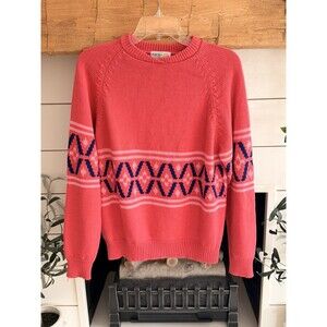 Womens Izod Club Sweater Sz Medium Pink Dark Blue Geometric Vintage Pullover Top
